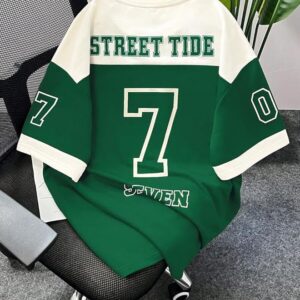 THALASI Men Cotton Jersey Aesthetic Oversized T shirts for Men | Sports Jerseys T-shirts & Half Sleeve Round Neck Printed Tshirt for Mens - Down Shoulder Loose & Baggy Fit Korean T shirt for Man & Boy
