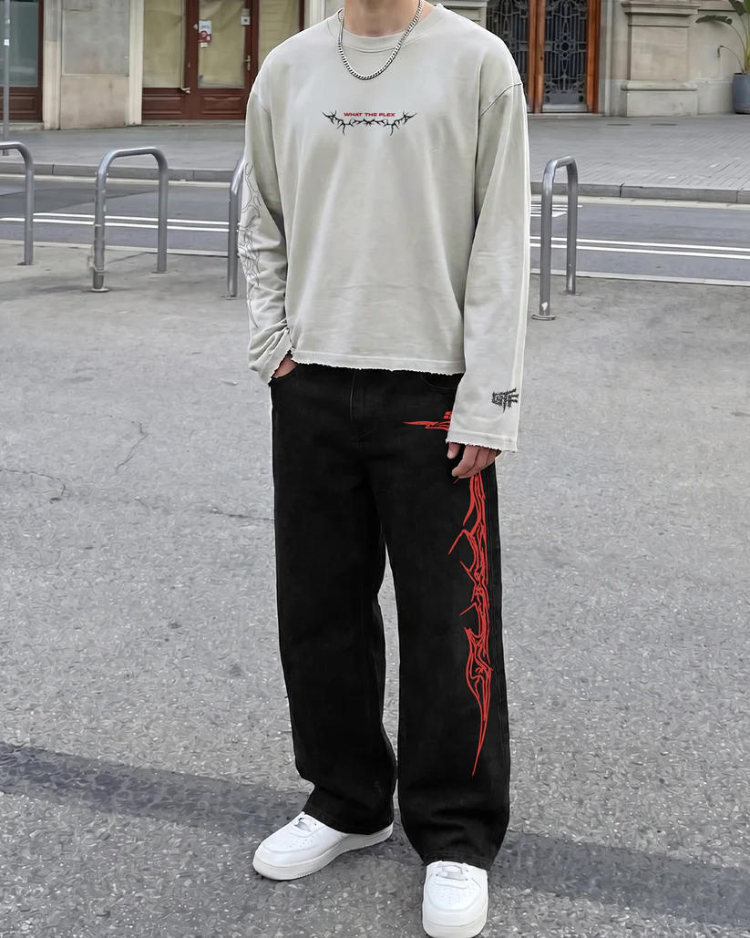 Veins Black Baggy Jeans - Image 3