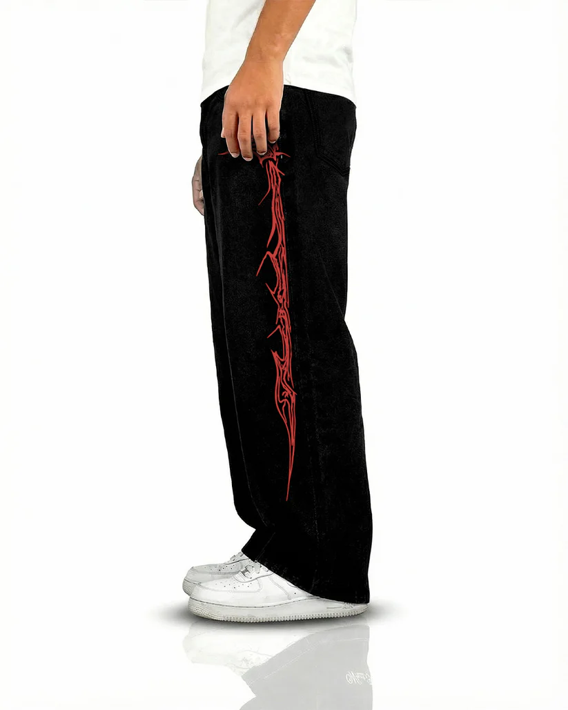 Veins Black Baggy Jeans - Image 2